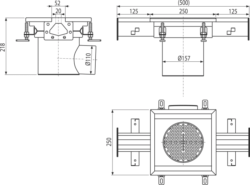 APR7-1211-20 - Industrieschlitzablauf endlos 250×250, Edelstahl AISI 304