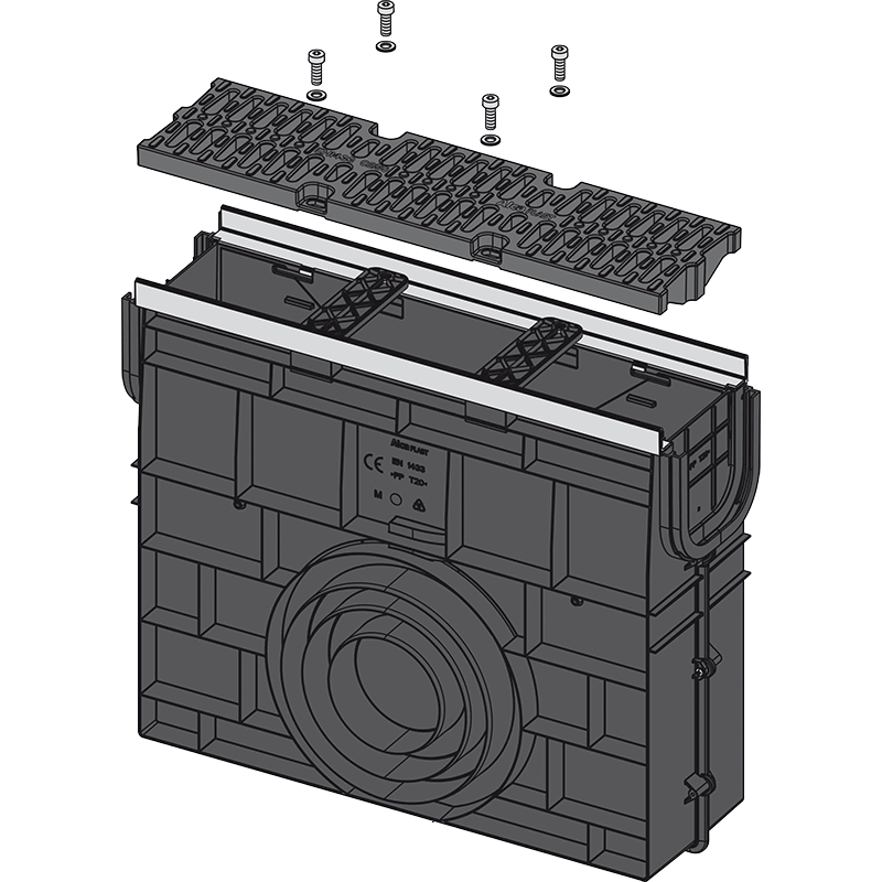 AVZ103R-R403 - Servicebox für Entwässerungsrinne AVZ103 mit Metallrand und Rost aus Komposite C250