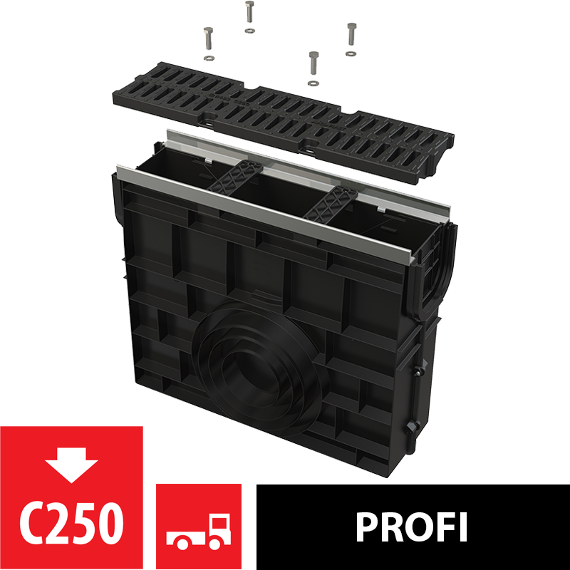 AVZ103R-R403 - Servicebox für Entwässerungsrinne AVZ103 mit Metallrand und Rost aus Komposite C250